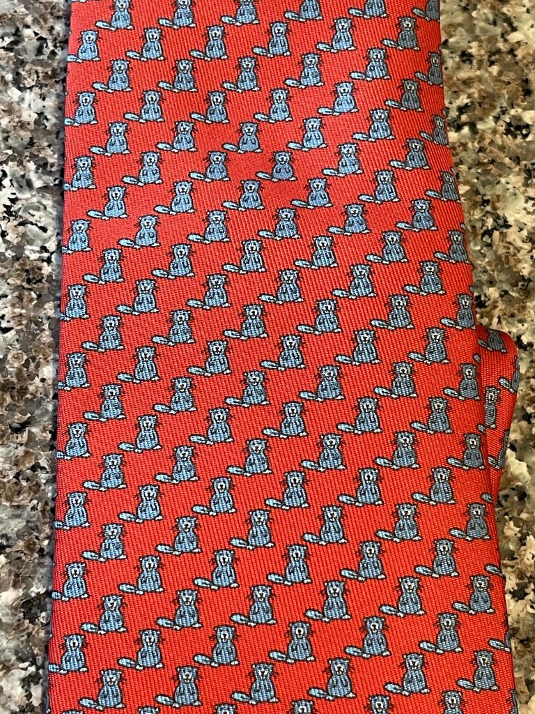 HERMES RED WITH GRAY MICE TIE