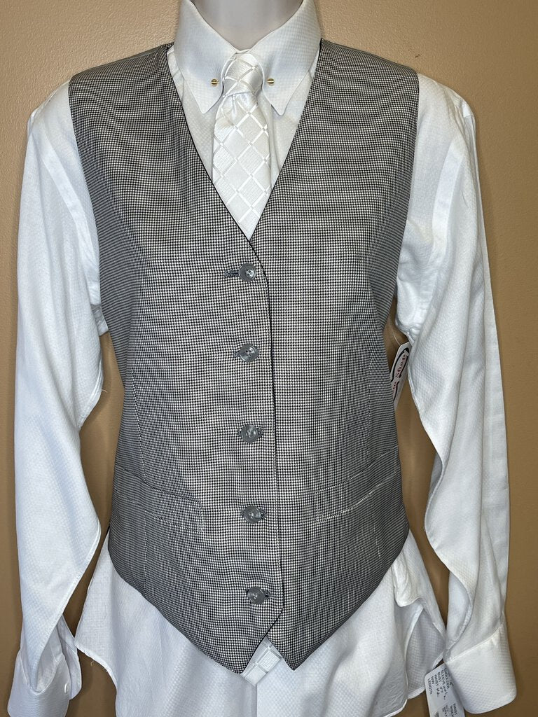 BLACK AND WHITE HOUNDSTOOTH VEST REVERSIBLE BLACK SHEEN