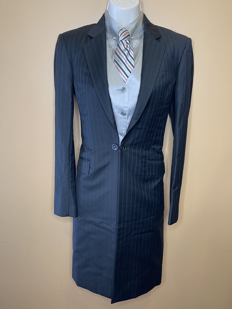 BLACK STRIPE DEREGNAUCOURT DAY SUIT WITH EXTRA FABRIC