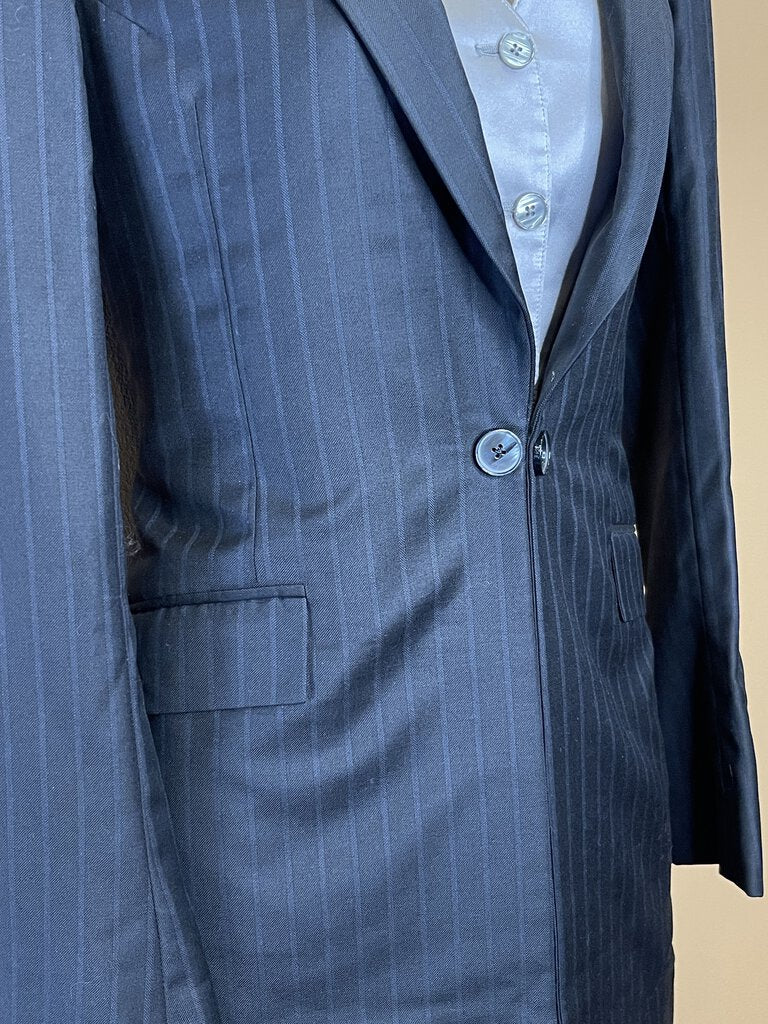 BLACK STRIPE DEREGNAUCOURT DAY SUIT WITH EXTRA FABRIC