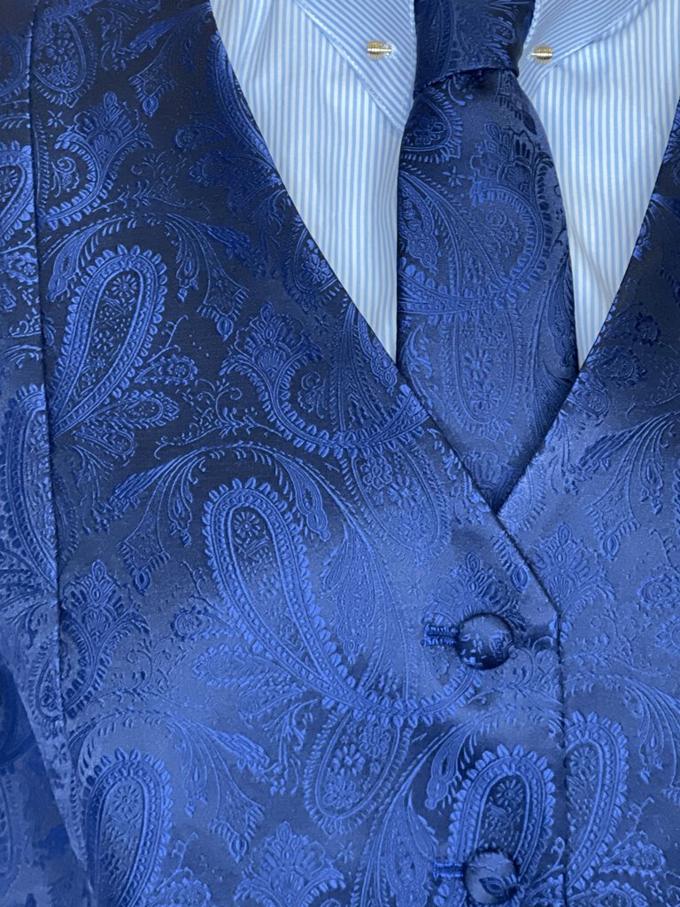 BLUE PAISLEY VEST WITH MATCHING TIE MARSHA DEARRIAGA