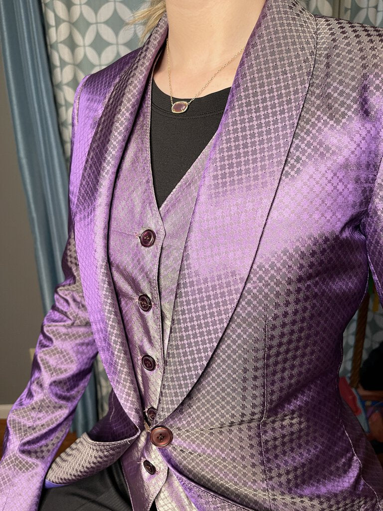PURPLE AND TAUPE DIAMOND PATTERN BETTY BERDINE DAY COAT