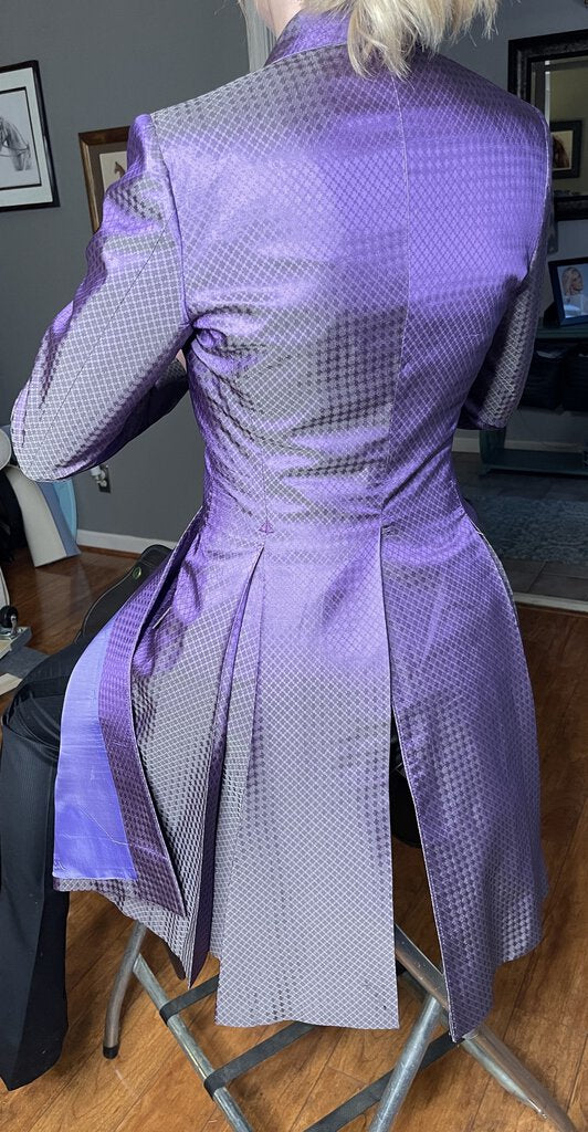 PURPLE AND TAUPE DIAMOND PATTERN BETTY BERDINE DAY COAT