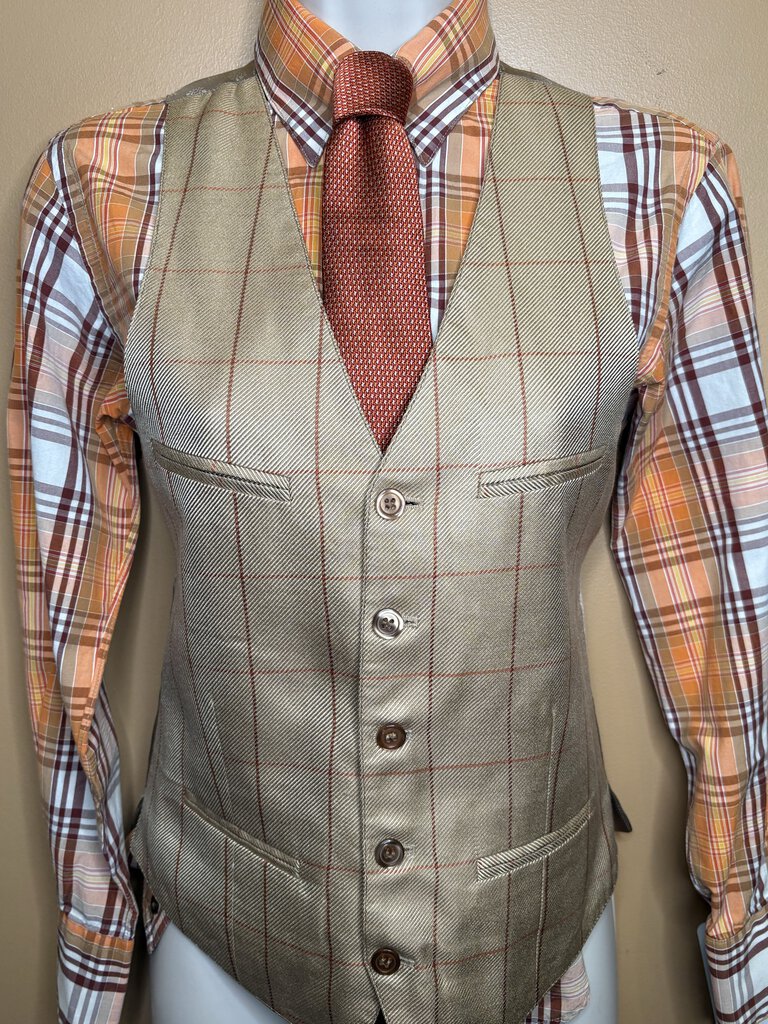 MEN'S BROWN WITH RUST WINDOWPANE BECKER BROTHERS VEST