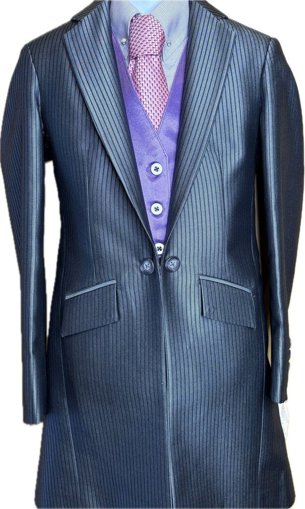 SLATE BLUE WITH NAVY PINSTRIPE BETTY BERDINE DAY SUIT