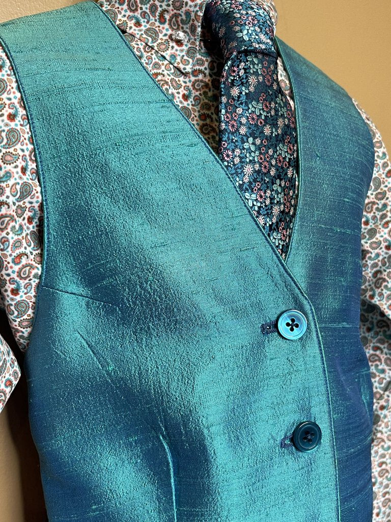 TEAL DUPIONI SILK VEST