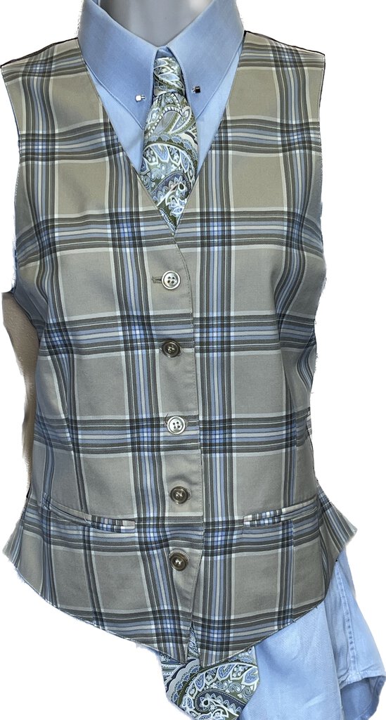 TAN WITH BROWN AND BLUE PLAID BECKER BROTHERS VEST