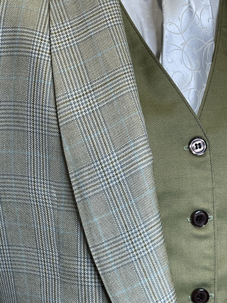 SAGE WITH BLUE AND GREEN GLEN PLAID BECKER BROTHERS DAY COAT