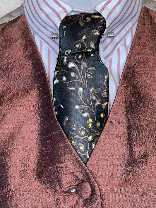 BROWN WITH SILVER AND YELLOW TIE