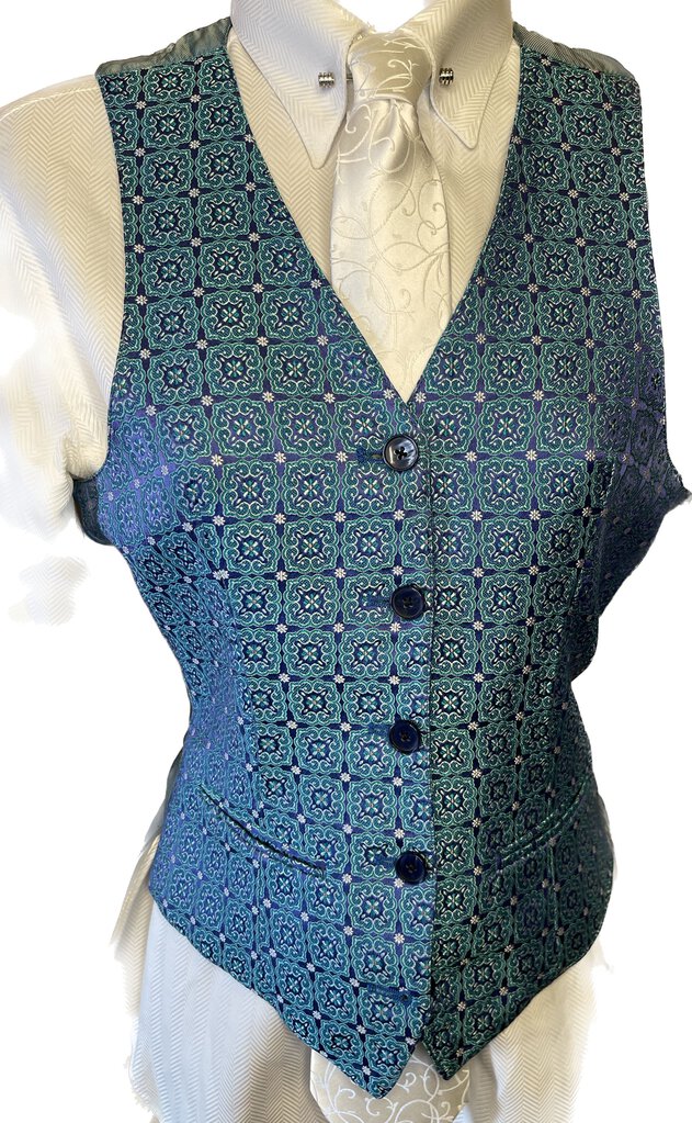 TEAL, PERIWINKLE AND PINK PATTERN DEREGNAUCOURT VEST
