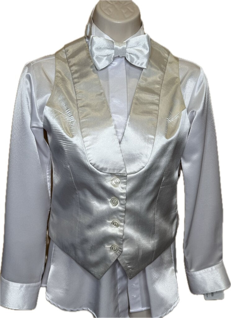 WHITE SATIN BECKER BROTHERS FORMA VEST WITH BOWTIE