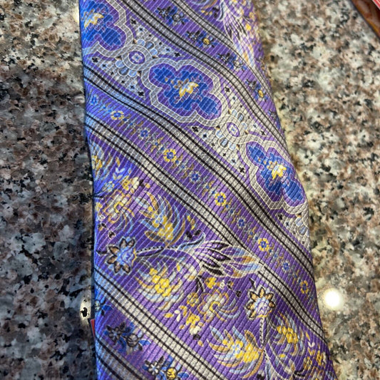 PURPLE, YELLOW AND BLUE PATTERN TIE
