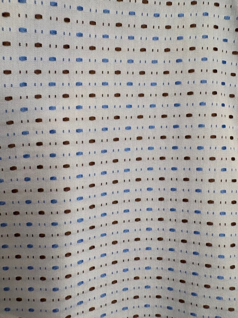 BLUE AND BROWN DASH PATTERN BETTY BERDINE SHIRT