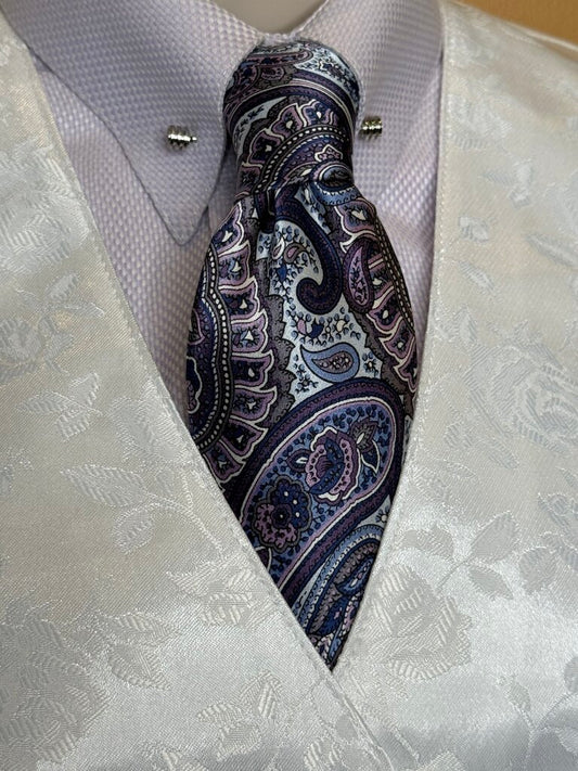 PURPLE SILVER BLUE PAISLEY TIE