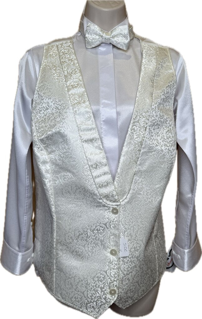 WHITE PAISLEY FORMAL VEST AND BOW TIE WELL SUITED APPERAL