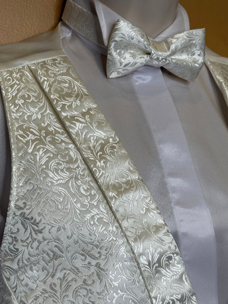 WHITE PAISLEY FORMAL VEST AND BOW TIE WELL SUITED APPERAL