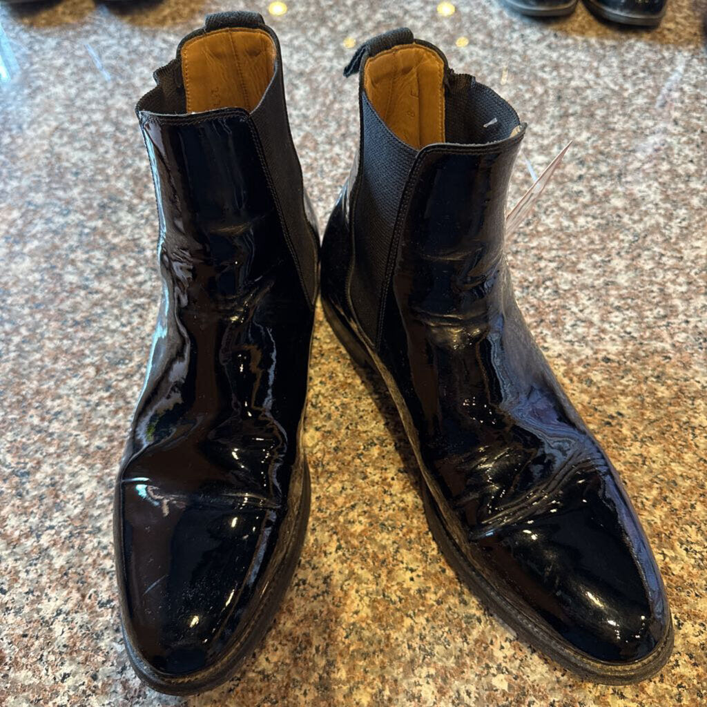 BLACK PATENT BECKER BROTHERS BOOTS SIZE 8