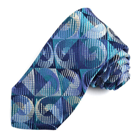 TEAL, BLUE SILVER NAVY SWIRL PATTERN DION TIE