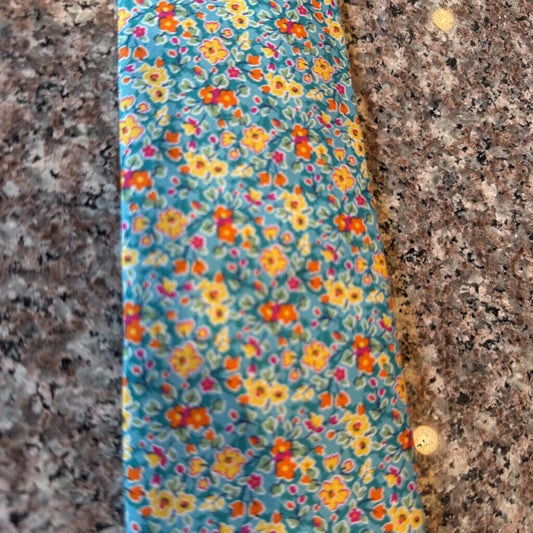 TURQUOISE WITH YELLOW AND ORANGE FLOWERS TIE