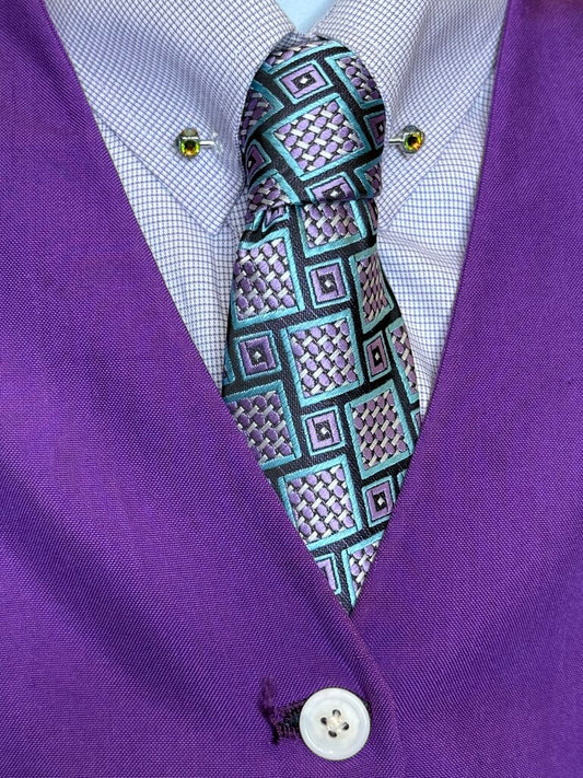PURPLE AND NAVY SQUARES TIE
