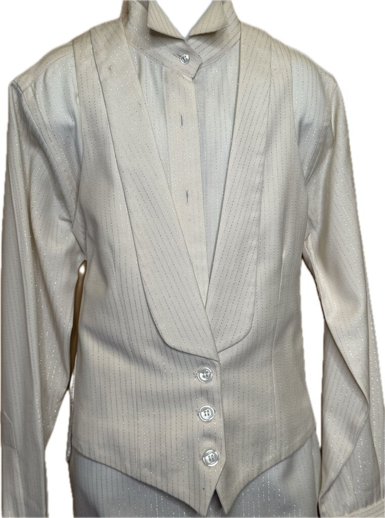 CREAM WITH SILVER METALLIC THREAD BECKER BROTHERS FORMAL VEST/SHIRT NO BOWTIE