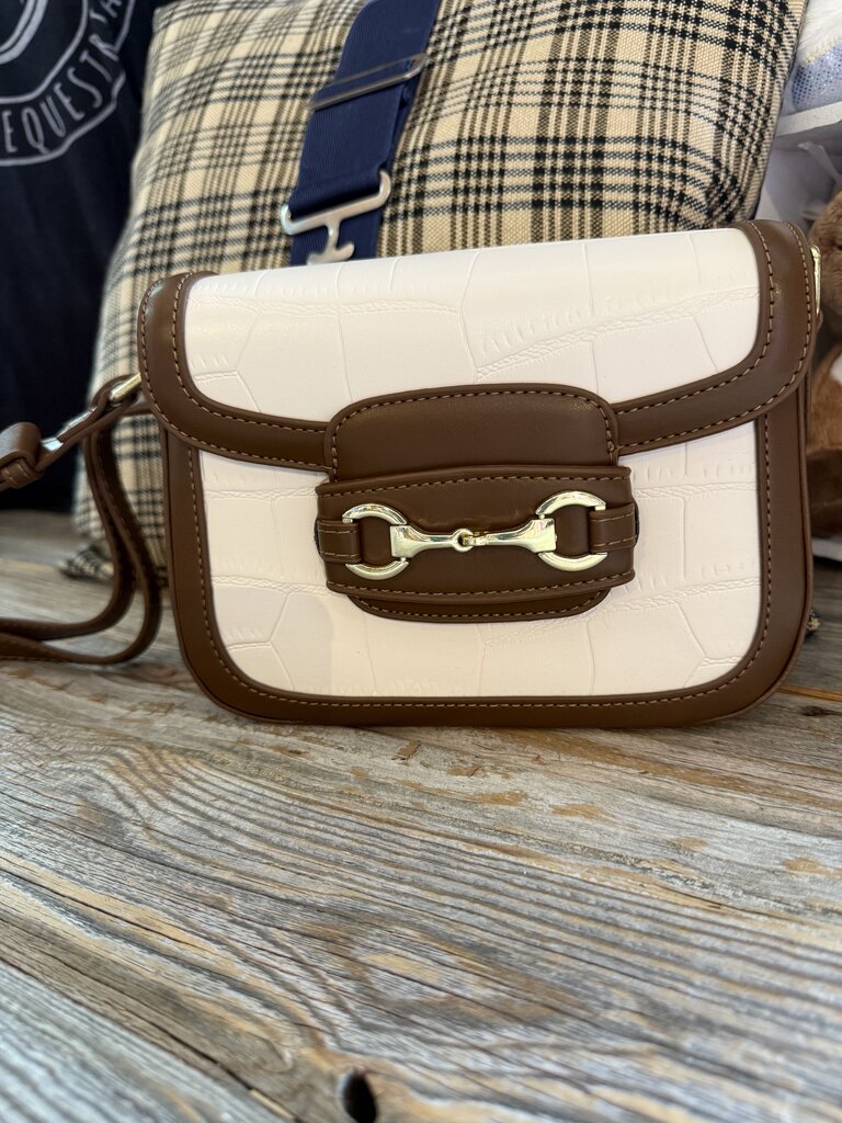 PURSE SNAFFLE BIT WHITE WITH BROWN TRIM