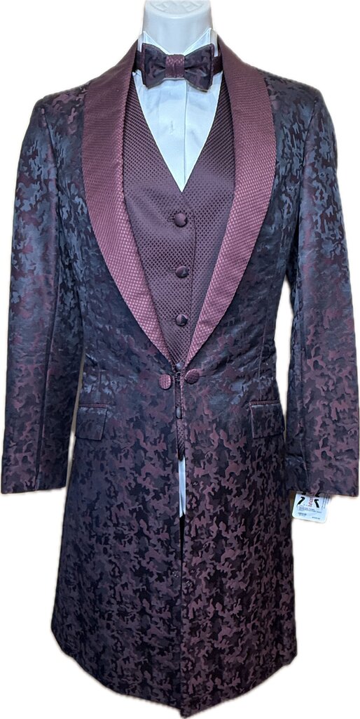 MAROON DIAMOND PATTERN VEST AND MATCHING BOW TIE DEREGNAUCOURT