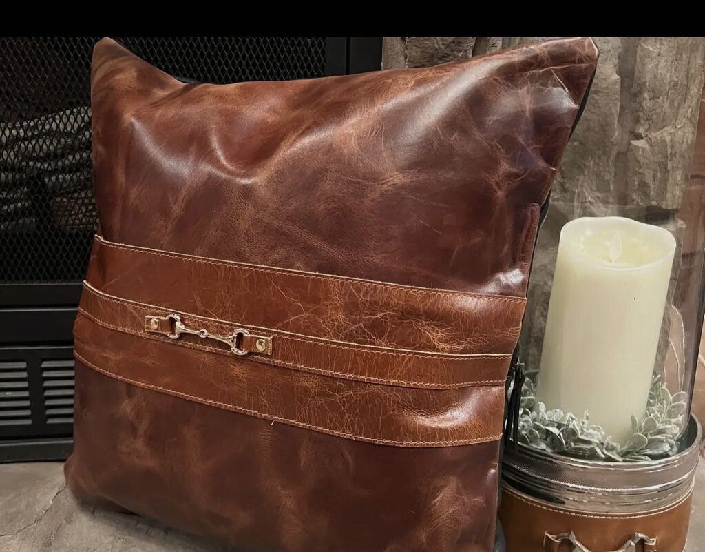 LEATHER SNAFFLE BIT PILLOW