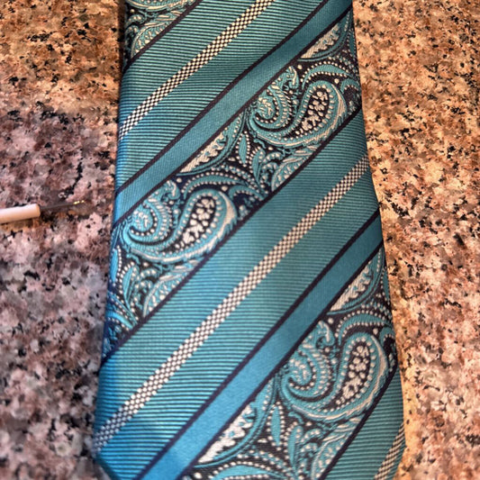 TEAL PAISLEY STRIPE TIE