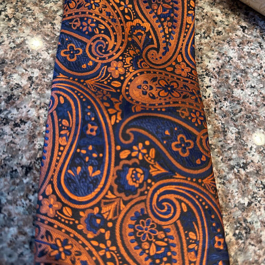 ORANGE AND BLUE PAISLEY TIE