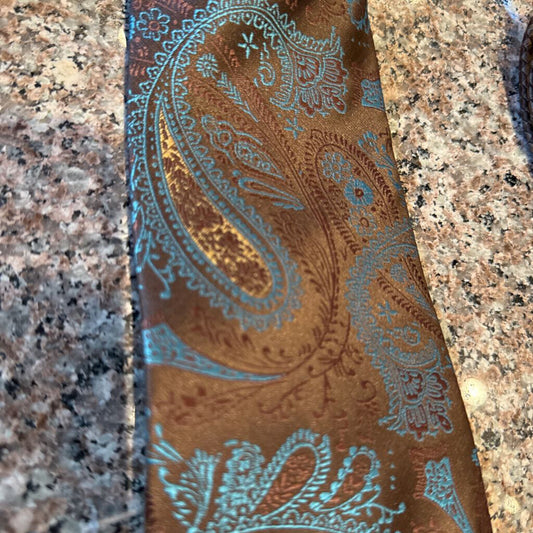 TEAL/BROWN PAISLEY TIE