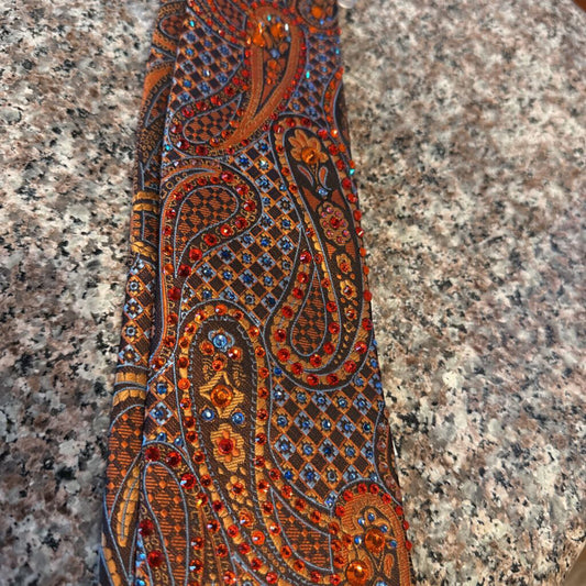 ORANGE AND BLUE PAISLEY BLING TIE