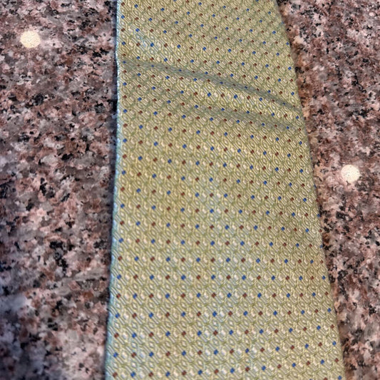 GREEN WITH BLUE AND BROWN DOTS TIE