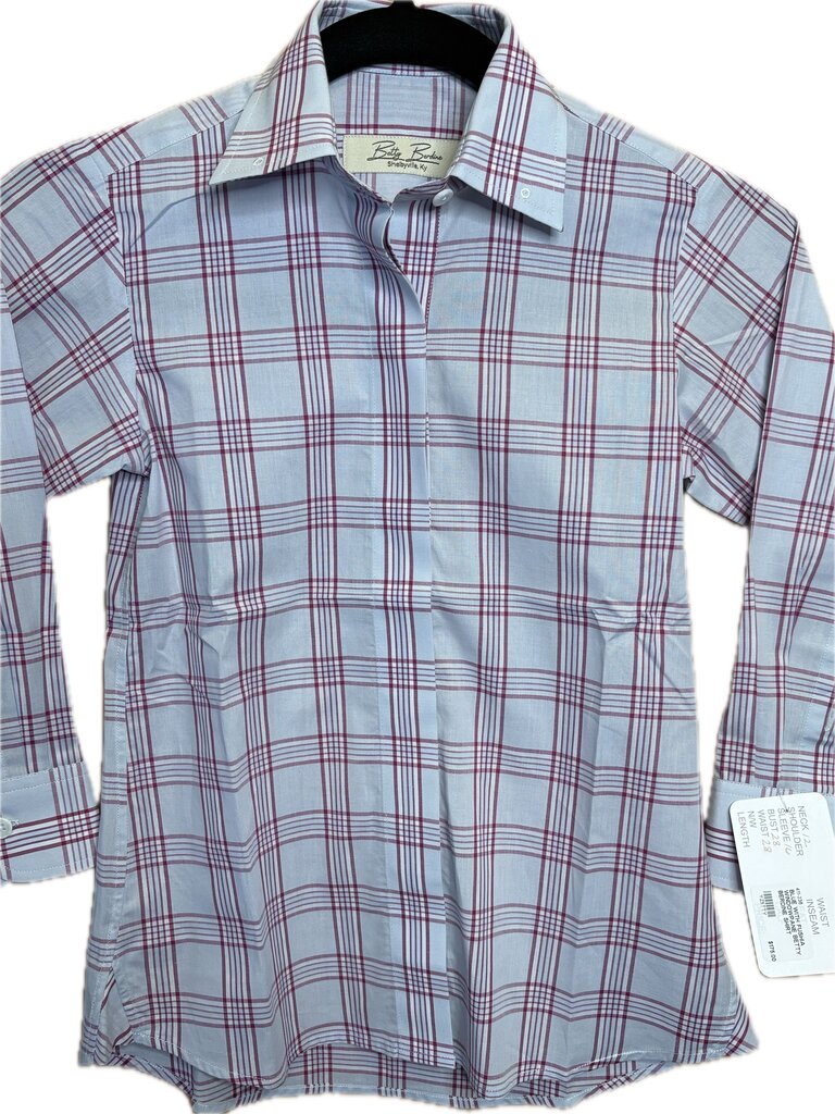 BLUE WITH FUSHIA WINDOWPANE BETTY BERDINE SHIRT