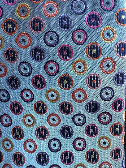 BLUE WITH PINK, YELLOW PURPLE CIRCLES TIE