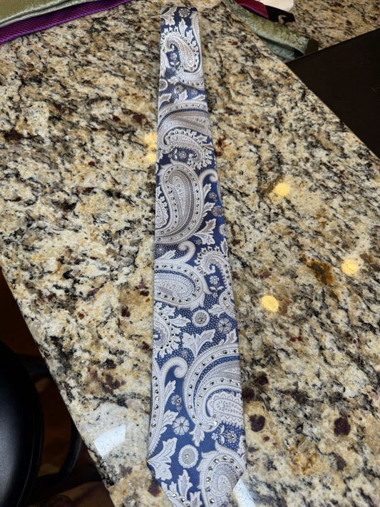 BLUE AND SILVER BLING TIE