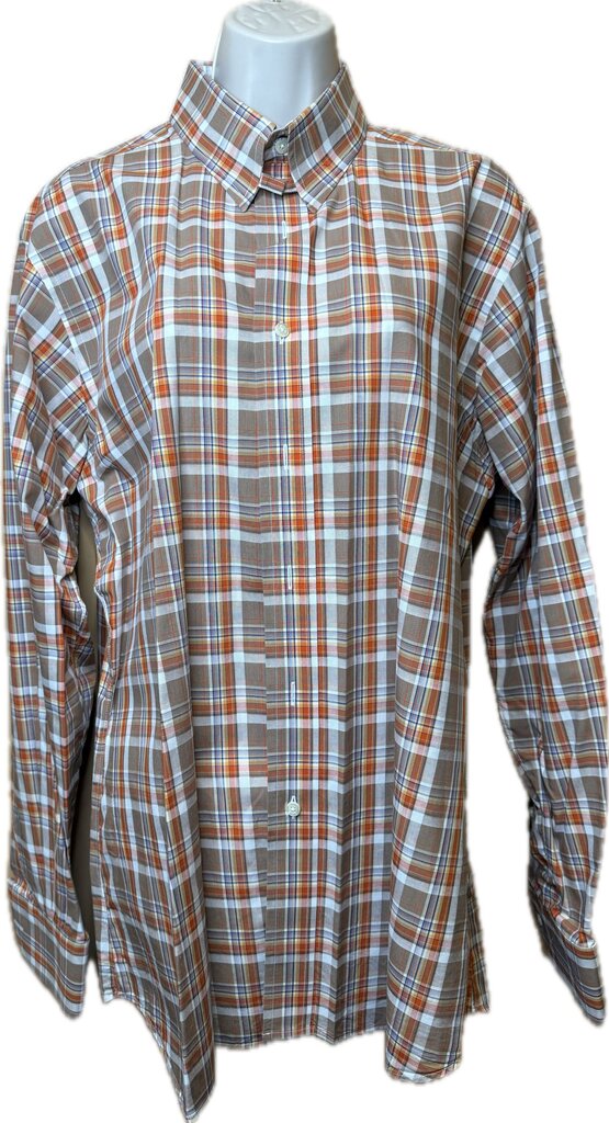ORANGE, TAN AND BLUE PLAID BBROS SHIRT