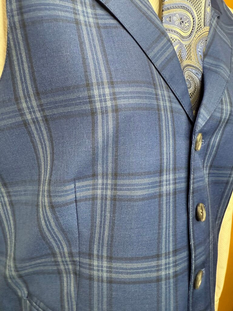 BLUE GRAY PLAID VEST