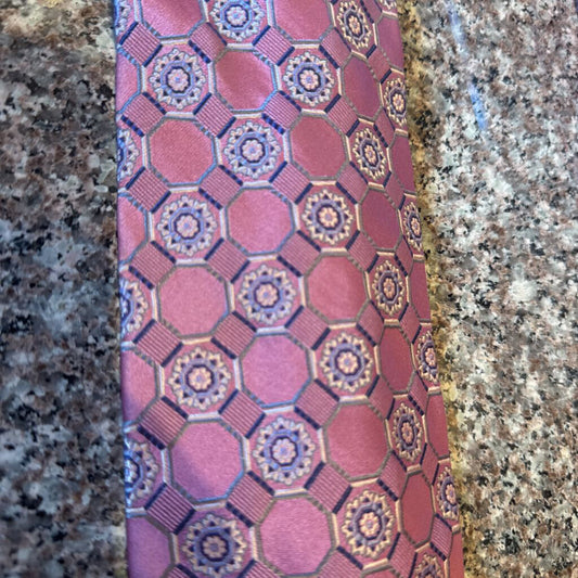 PINK WITH PURPLE AND SILVER PATTERN ROBERT TALBOTT TIE