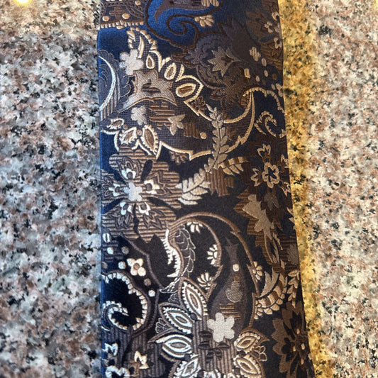 NAVY WITH BRONZE FLOWERS TIE