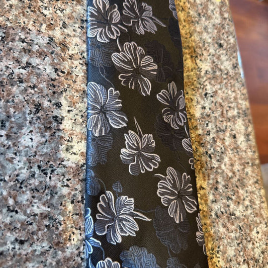 BLACK WITH SILVER BLUE FLOWERS