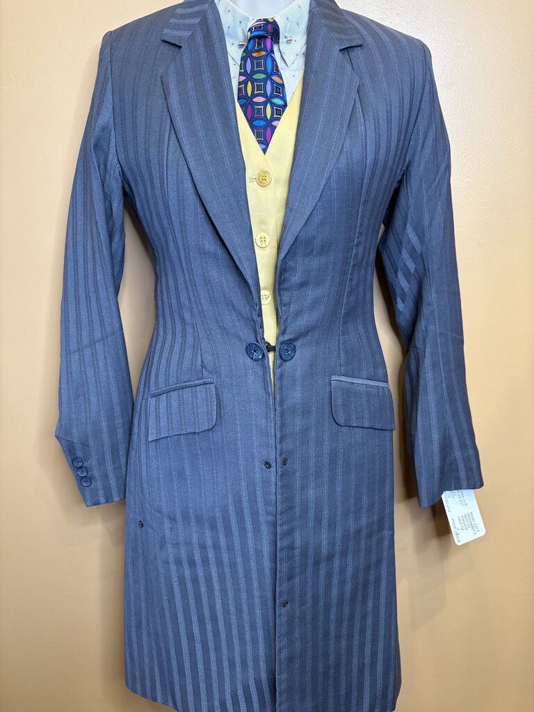SLATE BLUE WITH SILVER PINSTRIPE MARSHA DEARRIAGA DAY SUIT