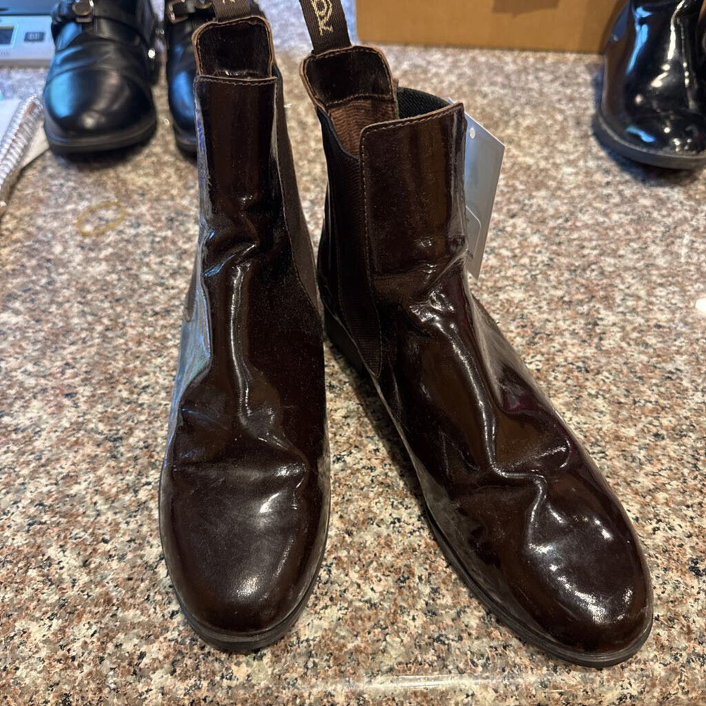 BROWN PATENT BOOTS 7