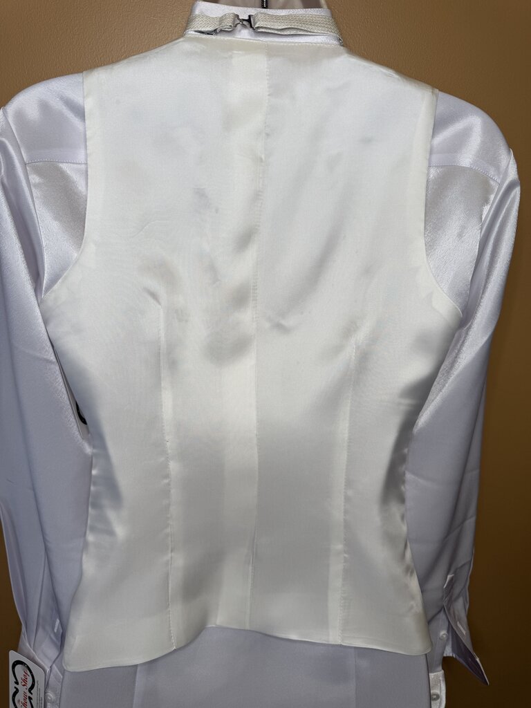 BRAND-NEW WHITE WITH SILVER DOT FORMAL VEST AND BOW TIE BETTY BERDINE