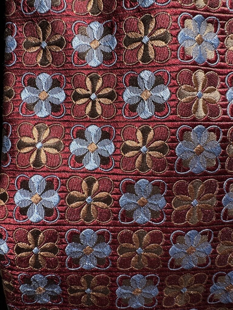 BROWN BLUE AND GOLD FLOWER TIE