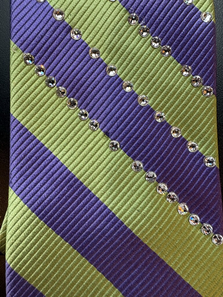 PURPLE AND GREEN STRIPE TIE WITH BLING