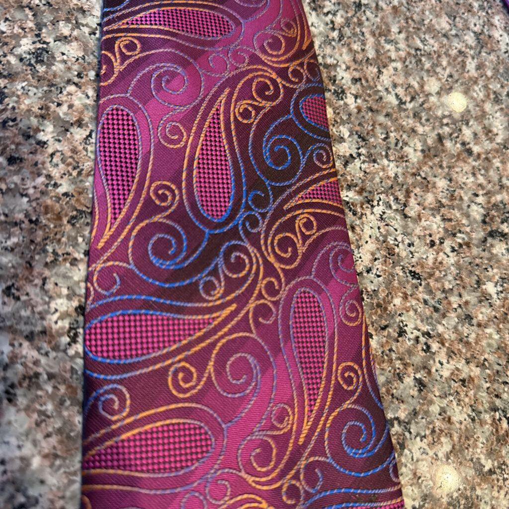 PINK, YELLOW AND BLUE PAISLEY TIE