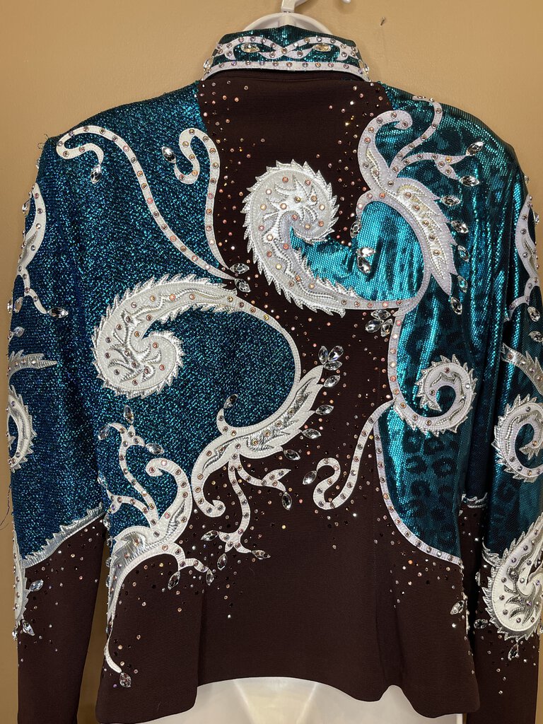 WESTERN JACKET TEAL AND BROWN WITH BLING SIZE XL