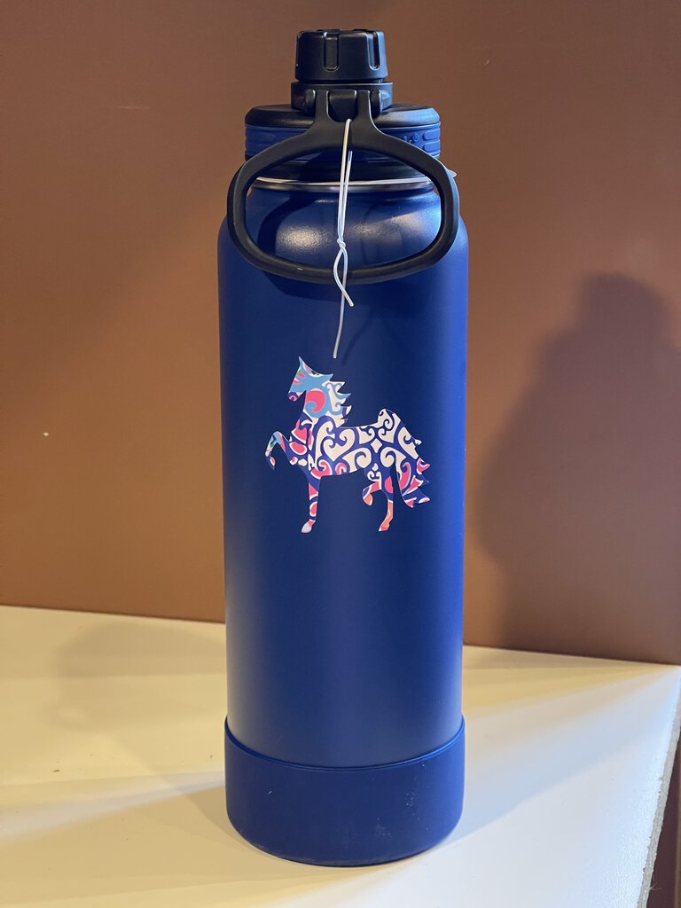 WATER BOTTLE 40OZ. BLACK WITH SILVER GLITTER HORSE