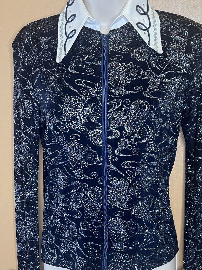 BLACK WITH SILVER METALLIC DESIGN STRETCH FABRIC